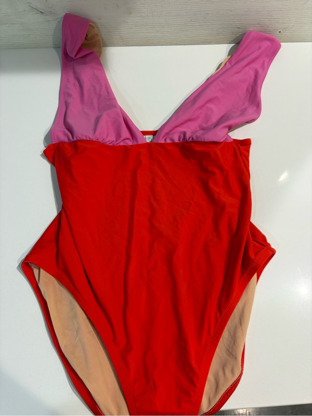 J. Crew Red One-Piece Swimsuit with Pink Straps Large